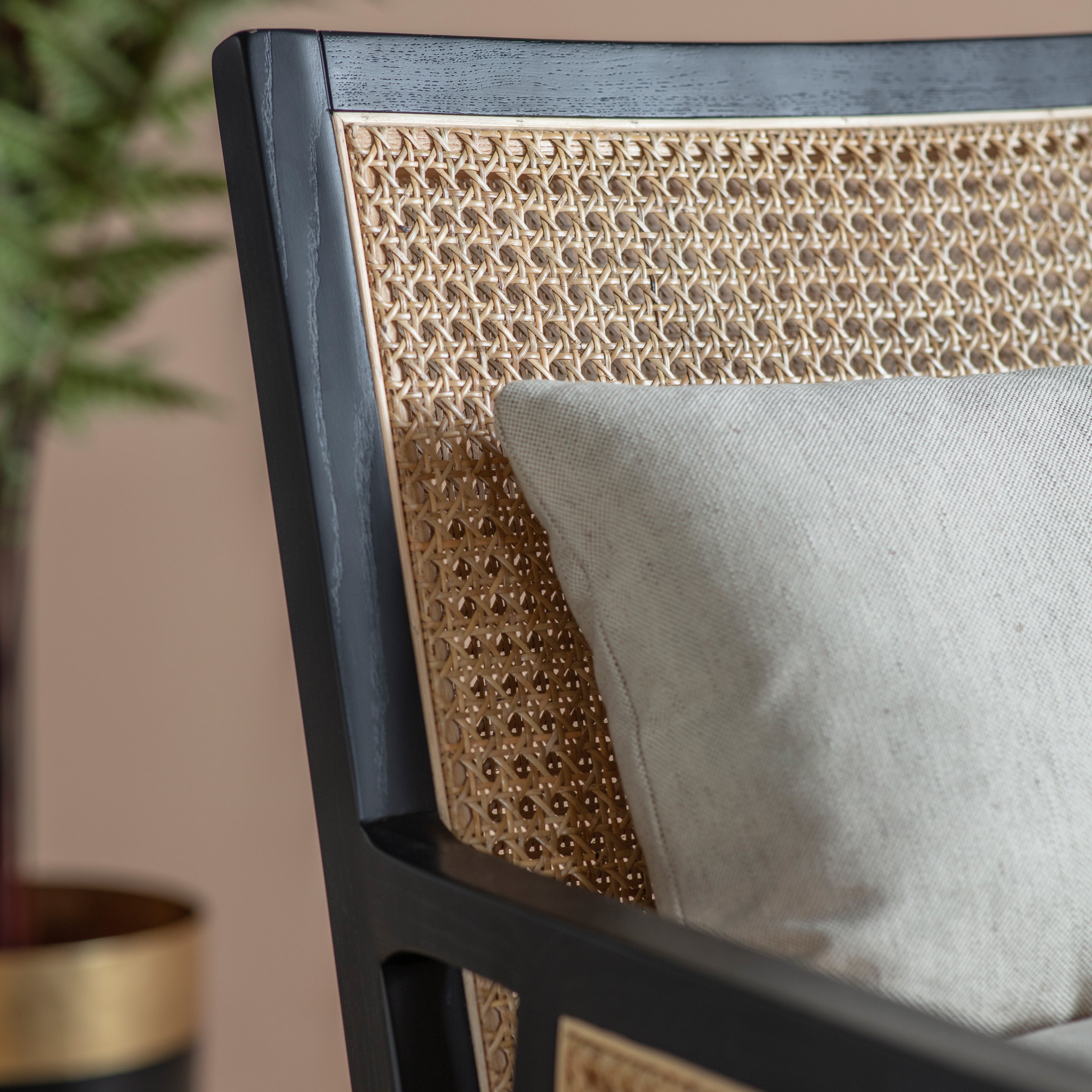 Benito Black Wood & Rattan Cream Armchair